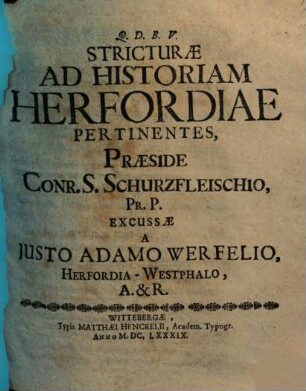 Stricturae Ad Historiam Herfordiae Pertinentes