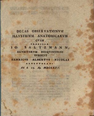 Decas observationum illustrium anatomicarum