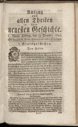 L. Nachlese. Coburg, den 13. Decemb. 1752.