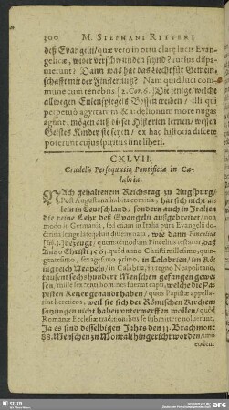 CXLVII. Crudelis Persequutio Pontificiae in Calabria