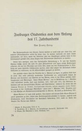 Freiburger Studentica aus dem Anfang des 17. Jahrhunderts.