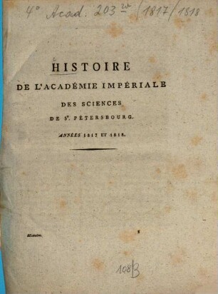 Histoire de l'Académie Impériale des Sciences de St. Pétersbourg, 1817/18 (1818)