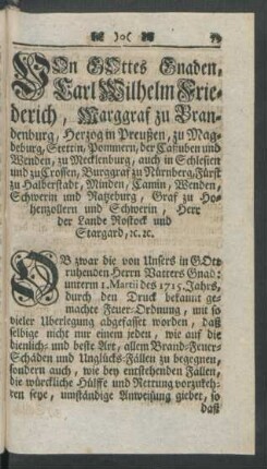 Von Gottes Gnaden, Carl Wilhelm Friederich, Marggraf zu Brandenburg ...