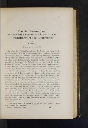 Über den Zusammenhang der Kapillaritätskonstanten mit der latenten Verdampfungswärme der Lösungsmittel.