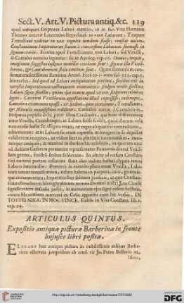 Articulus quintus: Expositio antiquae picturae Barberinae in fronte hujusce libri positae