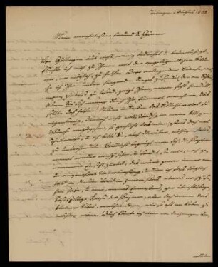 Brief von Eduard Schrader an Gustav Hugo, Tübingen, 2.8.1838