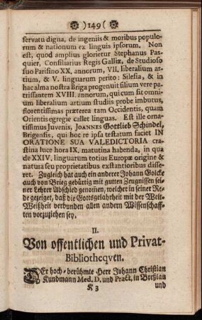II. Von offentlichen und Privat-Bibliothequen.
