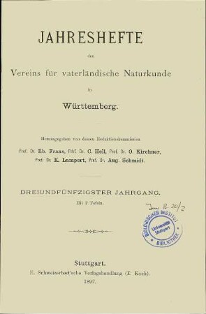 Bd. 53, 1897: Jahreshefte des Vereins für Vaterländische Naturkunde in Württemberg : zugl. Jahrbuch d. Staatlichen Museums für Naturkunde in Stuttgart
