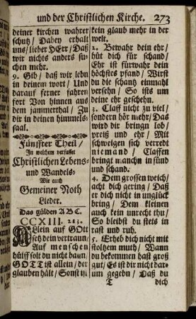 Fünffter Theil/ ...Christlichen Lebens- und Wandels- Wie auch Gemeiner Noth Lieder.