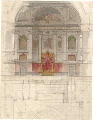 Lange, Ludwig; Den Haag (Niederlande); Parlament der Niederlande - Saal (Teilgrundriss, Querschnitt)
