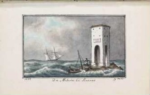 'Die Meliora bei Livorno' Sandinsel im Ligurischen Meer; Aquarell