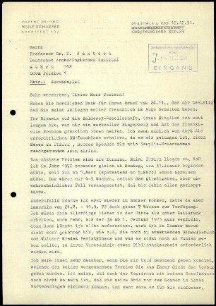 W. Schaefer an U. Jantzen