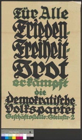 Wahlplakat der Demokratischen Volkspartei (DVP), vermutlich zur Reichstagswahl am 6. Juni 1920