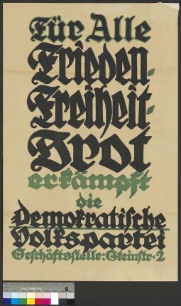 Wahlplakat der Demokratischen Volkspartei (DVP),                                         vermutlich zur Reichstagswahl am 6. Juni 1920