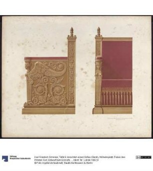Tafel 6: Ansichten eines Sofas / Berlin, Wilhelmplatz. Palais des Prinzen Karl. Entwurf zum Ecksofa für das Empfangszimmer