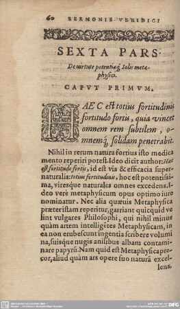 Sexta Pars. De uirtute potentiaque solis metaphysici.