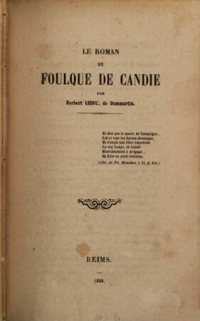 Le Roman de Foulque de Candie par Herbert Leduc
