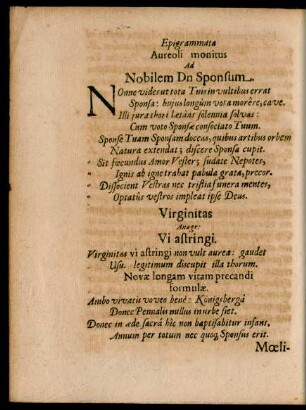 Epigrammata Aureoli monitus Ad Nobilem Dn Sponsum.