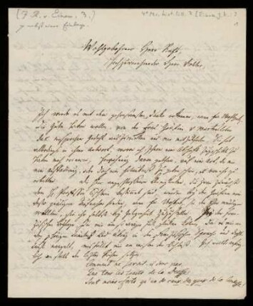 Brief von Johann Konrad Einem an Rudolf Erich Raspe
