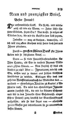 Neun und zwanzigster Brief