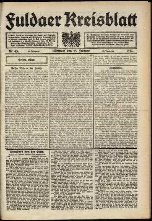 Erste Ausgabe vom Mittwoch, den 22. Februar 1911.