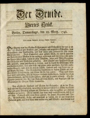 Viertes Stück. Berlin, Donnerstags, den 28. Mertz, 1748