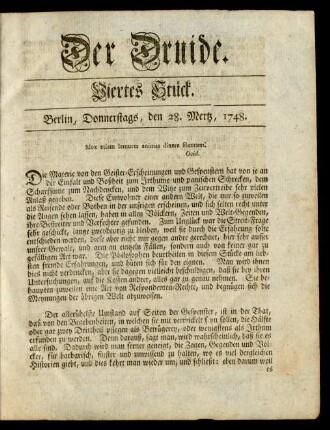Viertes Stück. Berlin, Donnerstags, den 28. Mertz, 1748