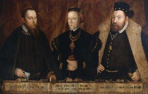 Herzog Moritz von Sachsen, seit 1547 Kurfürst (1521-1553), Agnes von Hessen (1527-1555) und Johann Friedrich II., der Mittlere von Sachsen (1529-1595)