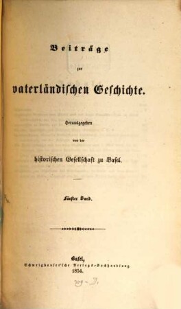 Beiträge zur vaterländischen Geschichte. 5, 5. 1854