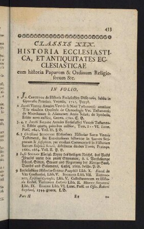 433-497, Classis XIX: Historia Ecclesiastica, et Antiquitates Ecclesiasticae