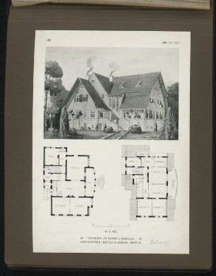 Landhaus: Ansicht, Grundrisse M 1:250