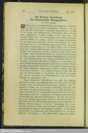 Zur Berliner Ausstellung für künstlerische Photographien
