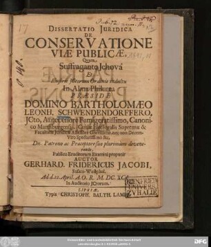 Dissertatio Iuridica De Conservatione Viae Publicae