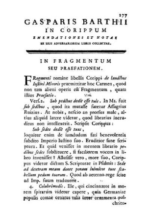 Casparis Barthii In Corippum Emendationes Et Notae Ex Eius Adversariorum Libris Collectae.