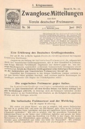 Nr. 30 Juni 1915 4. Kriegsnummer. Band II, Nr. 13.