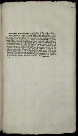 Verordnung, die Verwandlung der Ackerfelder in Wiesen betreffend : Zweybrücken den 12ten Julii 1764.