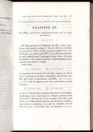 Chapitre III. Des Plans, et de leur combinaison entre eux on avee les droites.