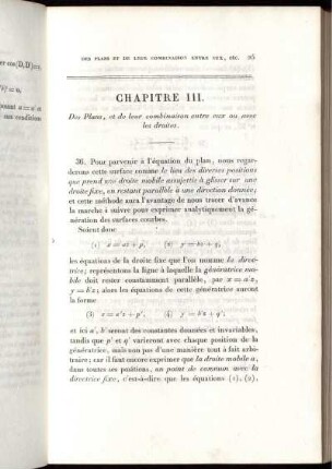 Chapitre III. Des Plans, et de leur combinaison entre eux on avee les droites.