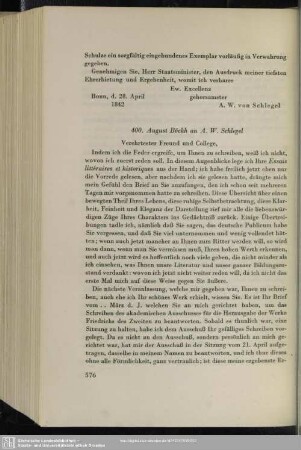 August Böckh an August Wilhelm von Schlegel, Berlin, 04.05.1842