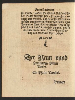 Der neun unnd Zwantzigste Psalm Davids.