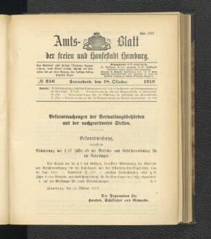 No.256, Sonnabend, den 18. Oktober 1919
