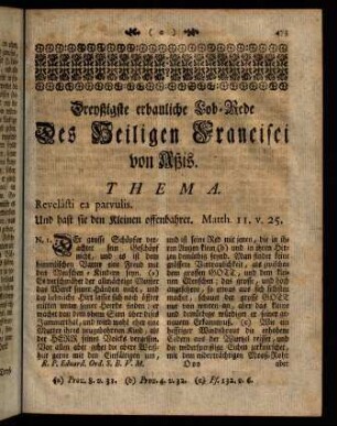 473-491, Dreyßigste erbauliche Lob-Rede Des Heiligen Francisci von Aßis.