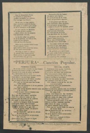 "Perjura" : Canción popular.