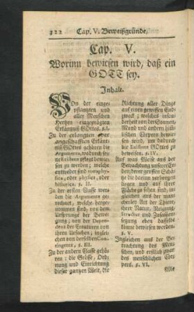 Cap. V. Worinn bewiesen wird, daß ein GOTT sey