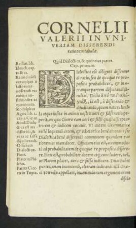 Cornelii Valerii In Universam Disserendi rationem tabulae.