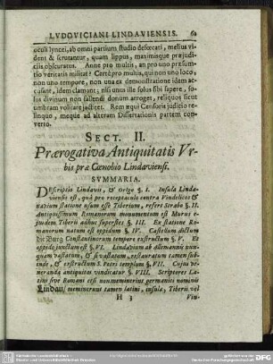 Sect. II. Praerogativa Antiquitatis Urbis prae Coenobio Lindaviensi