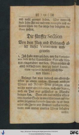 Die fünffte Section. Von dem Nutz und Gebrauch aller dieser Variationen insgemein.