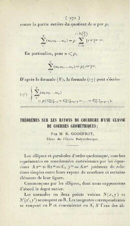 Théorèmes sur les rayons de courbure d'une classe de courbes géométriques.