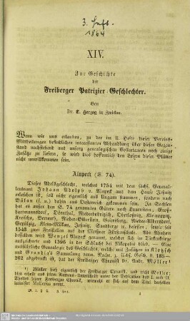 Zur Geschichte der Freiberger Patrizier-Geschlechter
