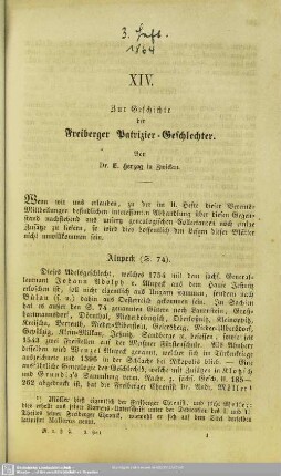 Zur Geschichte der Freiberger Patrizier-Geschlechter